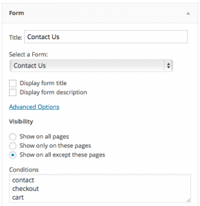 Gravity Forms Example not on Contact Cart or Checkout pages