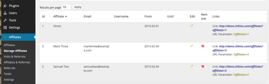 Managing Affiliates | Itthinx Documentation