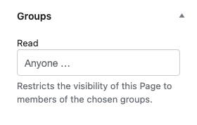 The Groups box showing access to the page being edited is granted to everyone.